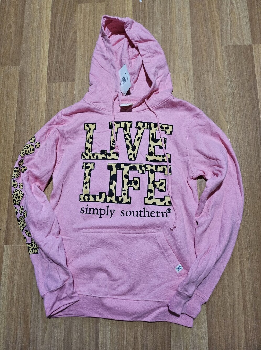 Simply Southern Pink Hoodie with Leopard 'LOVE' Graphic